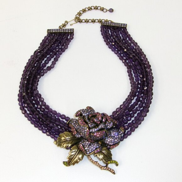 Rare Heidi Daus Amethyst Swarovski Crystal Rose Multi Strand Necklace - Picture 1 of 5